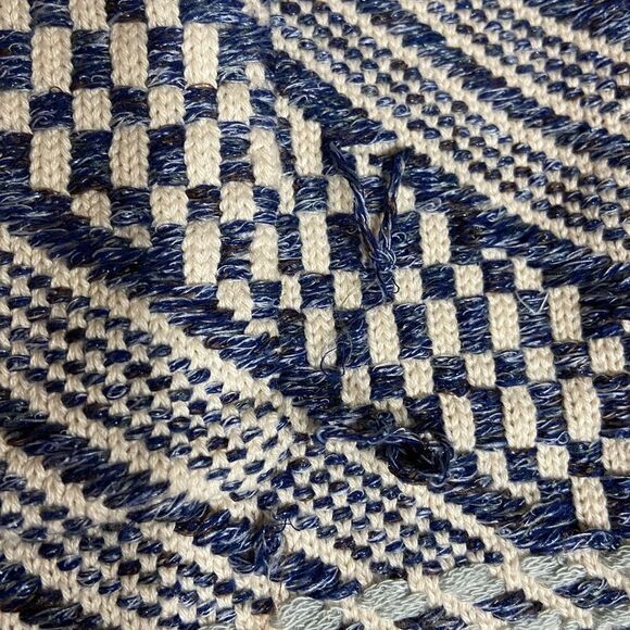 Lucky Brand Open Front Blue Cardigan Sweater Fringe Trim Geometric Size Medium - Picture 4 of 8